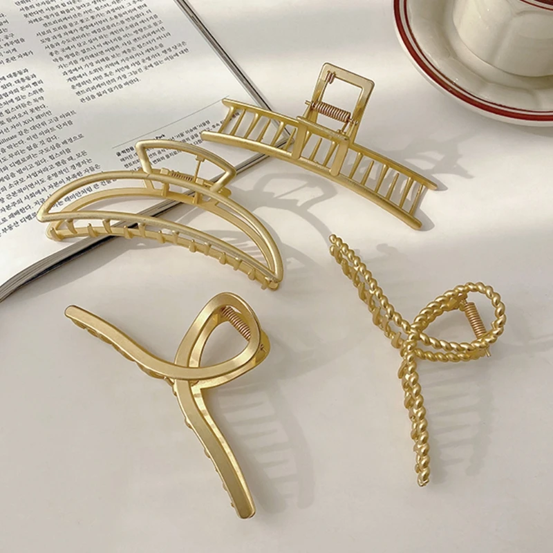 

4 Pieces Gold Matte Metal Hair Claw Clip Simple Minimalist Non-Slip Large Jaw Clamp Elegant Geometric Ponytail Barrette