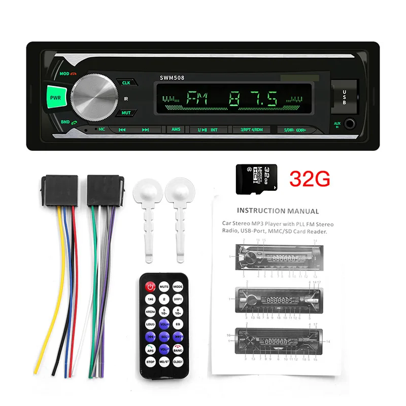 with 32G card Автомобильный Радио стерео плеер Bluetooth телефон AUX-IN MP3 1 Din автомобиль электрический 12 в автомобильный аудио авторадио радио кассетный плеер Авто ленты - Цвет: with 32G card
