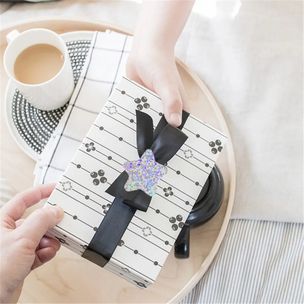 

500pcs/roll Laser Blank Love Heart Stars Round Stickers Handmade Decoration Holiday Birthday Party 1 Inch Sealing Label Sticker