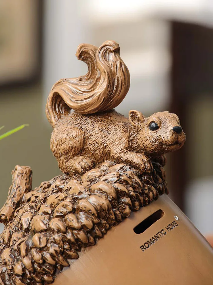 

New Creative Resin Sculpture Crafts Cute Squirrel Model Coin Piggy Bank Ornaments Nordic Style Home Decoration Accessories