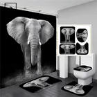 Набор штор для душа с 3D-принтом черного слона, водонепроницаемый экран для купания, фланелевая Крышка для унитаза, коврик для кухни, коврик для ванной