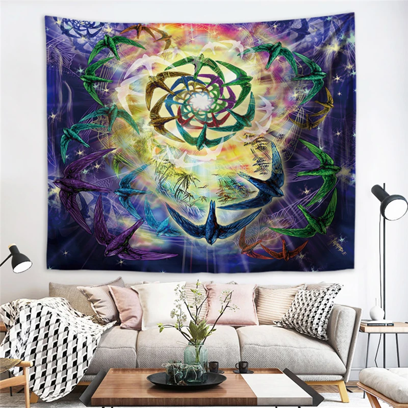 

Classic Psychedelic Tapestry Owl Mandala Print Wall Hanging For Living Room Background Decoration Rectangle Tapestry Home Decor