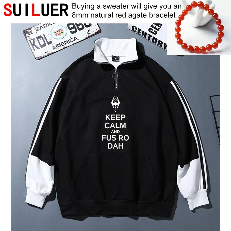 

Keep Calm And Fus Ro Dah Skyrim Women Men Sweatshirts Letter Printed 100% Cotton Fashion Sports Hoodies Casual Pullovers SL-769