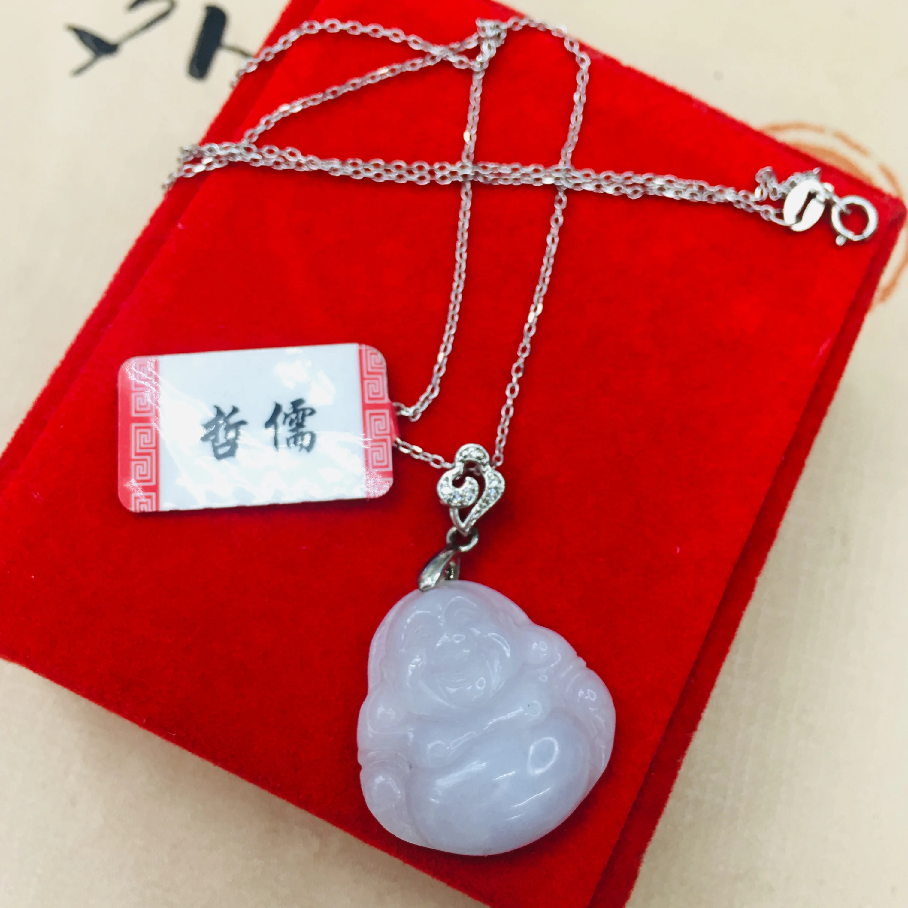 Натуральный бирманский Изумрудный нефрит резьба Будда кулон с стерлингового