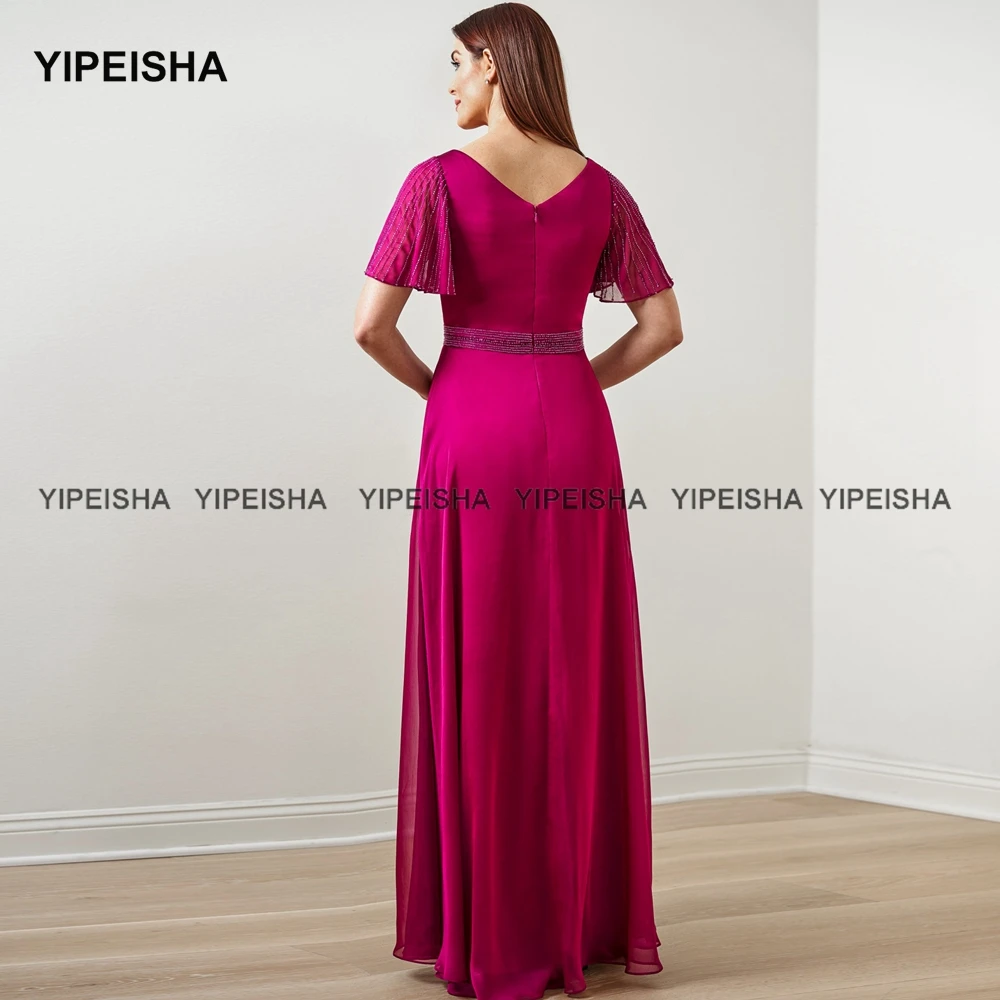 

Yipeisha V-neck Chiffon Mother of Bride Dress Formal Party Dress for Wedding mamma della sposa Wedding Guest Gown Plus Size