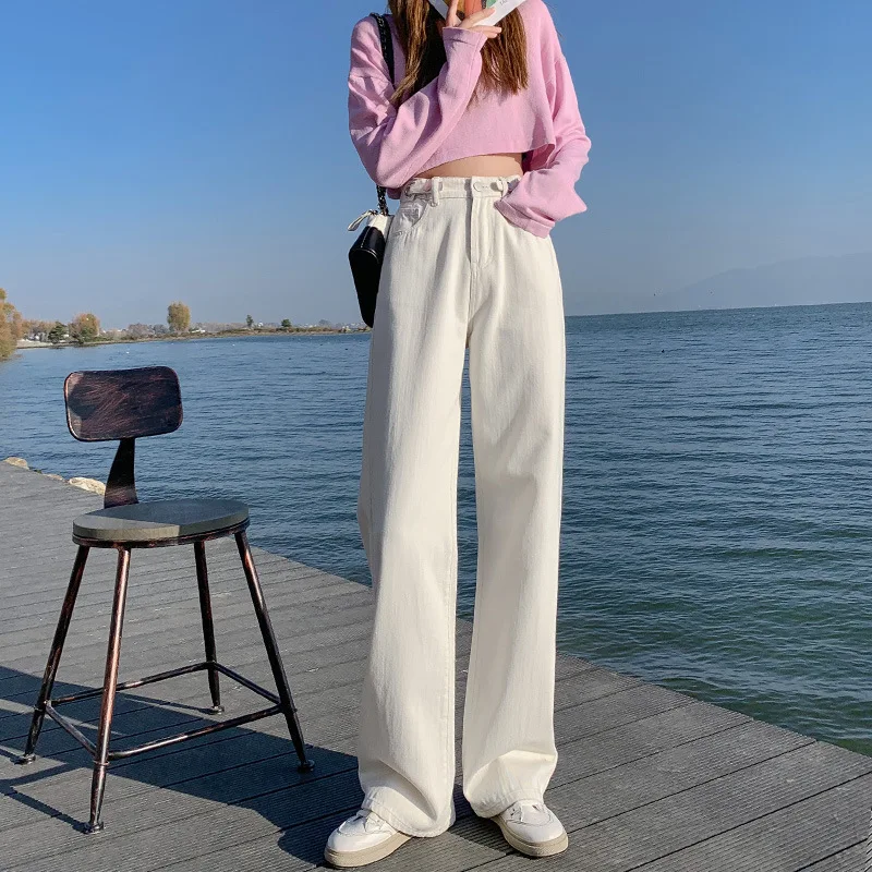 

High Waist Wide Leg Pants Boyfriend Jeans Women 2021 Thin Waist Loose Drape Mopping Straight Leg Pants Women