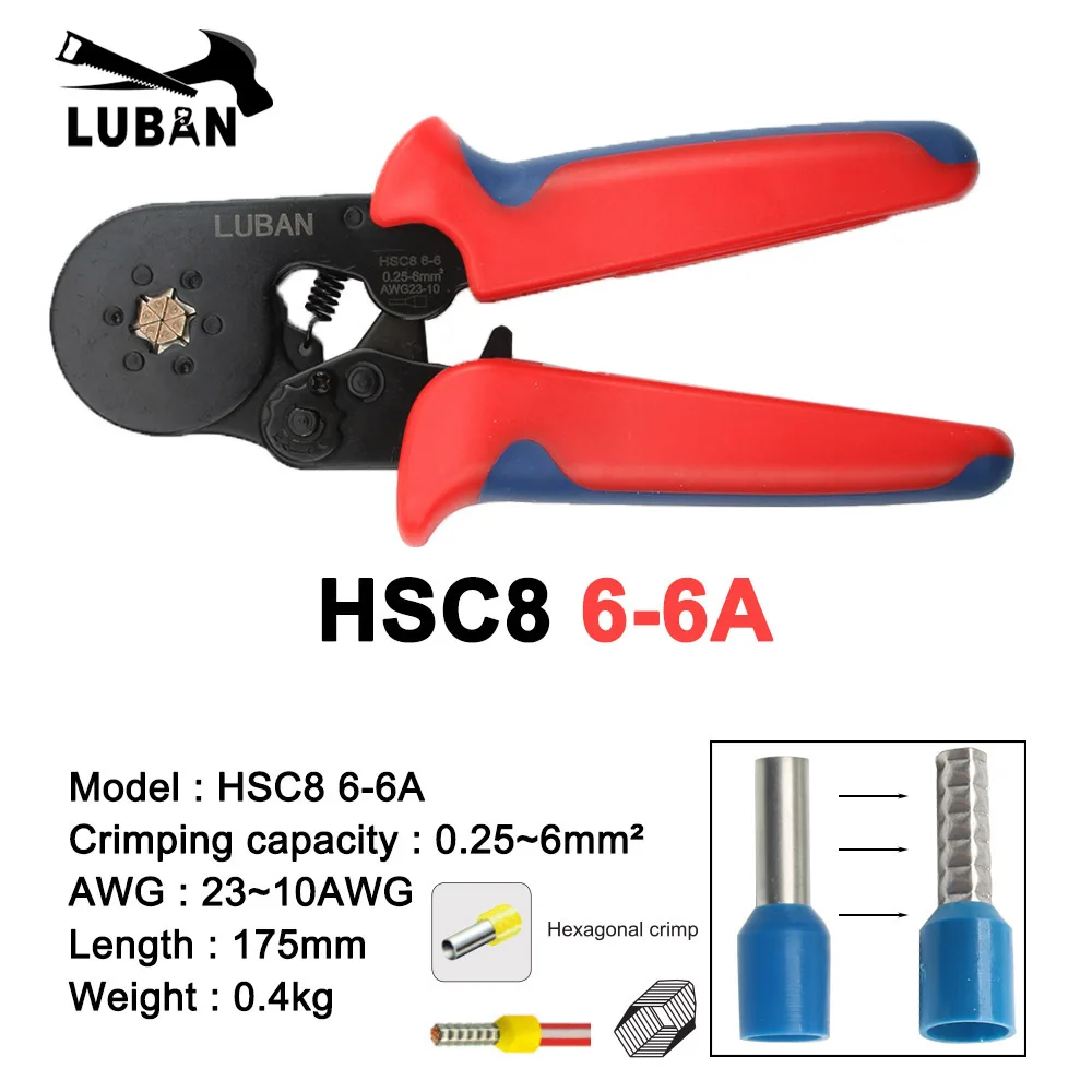 HSC8 6-4A 6-6 мини-тип обжимные плоскогубцы 0,25-10 мм2 терминалы обжимные инструменты многофункциональный инструмент руки плоскогубцы hsc8 16-4 6-16 мм2