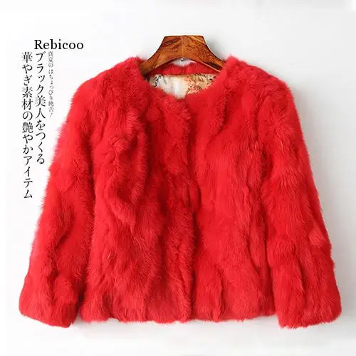 

Rabbit Fur Jacket for Women Long Sleeve Plus Size Overcoat Women's Short Real Rabbit Coat Female Warm Plush Coats