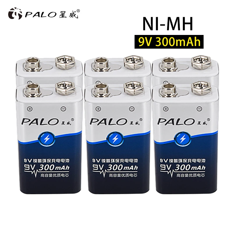PALO Горячая 9v батарея 300 Высокая емкость 6 шт 9V батареи 6LR61 6F22 006p Nimh 300mah 9V аккумуляторная батарея для игрушечного пульта дистанционного управления