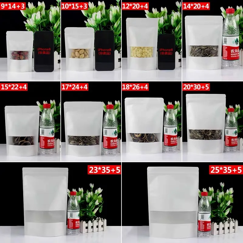 

Matte White Paper Bags Zipper Lock Candy Dried Fruit Tea Gift Packaging Bag Cheap Moisture-proof Frosted Window Pouch Stand Up