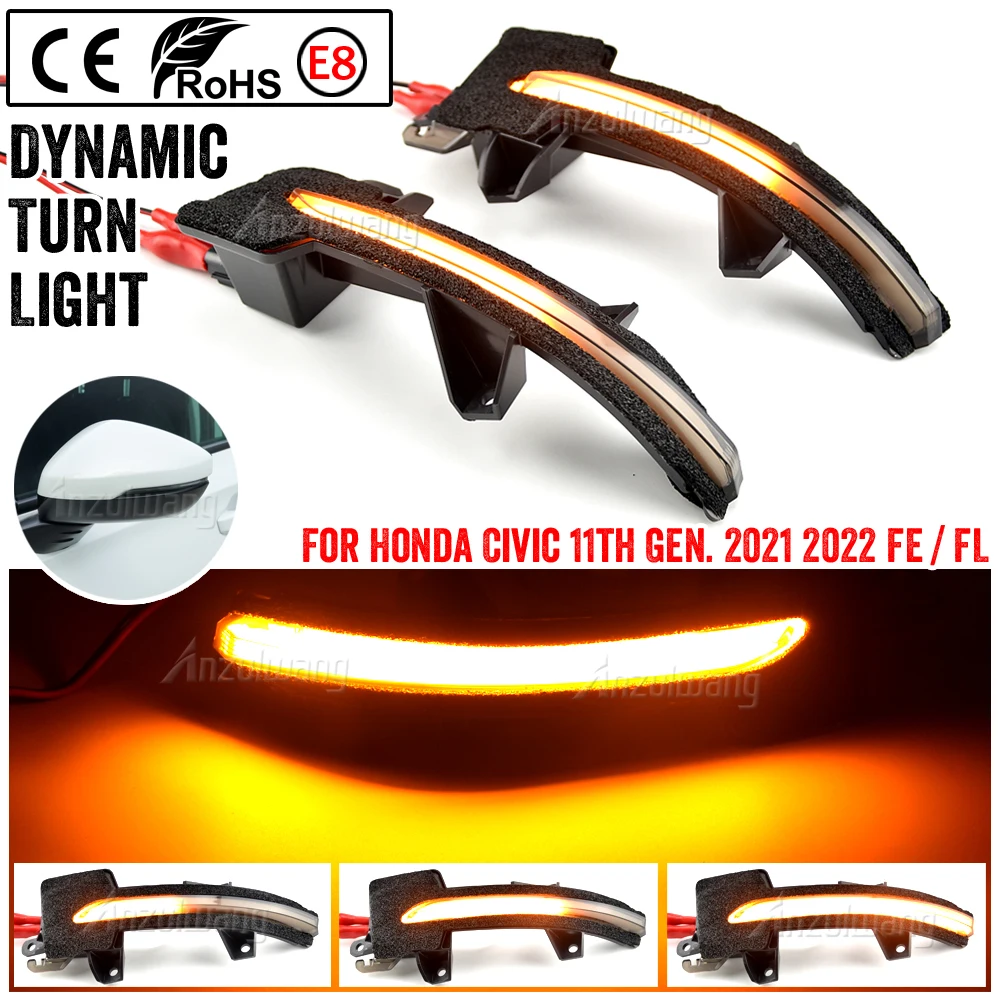 

2PCS Dynamic Side Mirror Turn Signal Light Indicator Sequential Lamps For Civic 11th 2021 2022 FE / FL LED