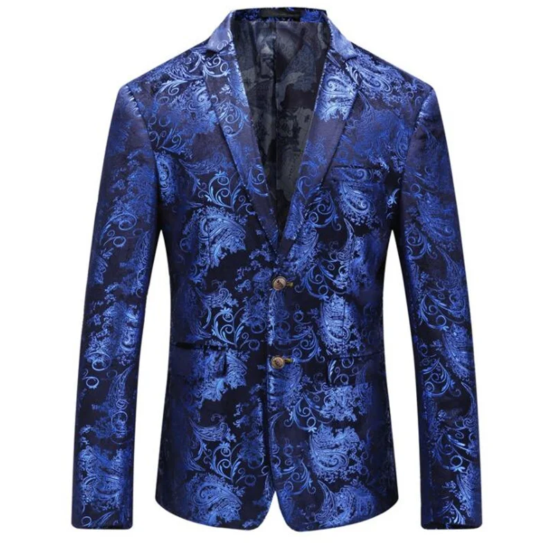 Explosive blue jacket mens suit printing clothes single row two buttons dress traje de hombre para boda trajes hombre мужские