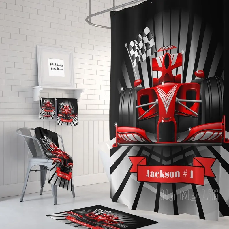 

Персонализированная занавеска для душа в виде Красной гоночной машины