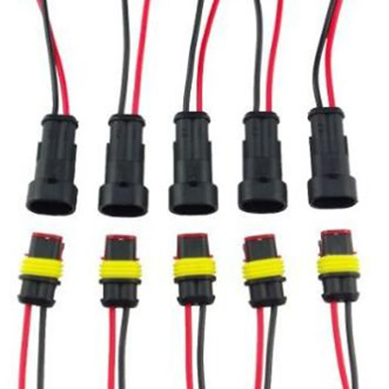 CHIZIYO 5pcs/Lot 2 Pin Car Auto Vehicle Waterproof Electrical Connector Adapter W/Wire AWG Black High Quality