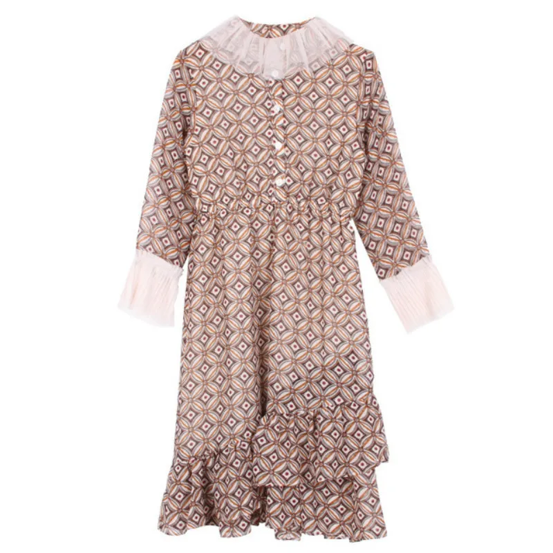 

Teen Girl Dress Long Sleeve Spring Party Dress Elegant Lace Collar Printed Chiffon Kids Dresses for Girl Children Clothing