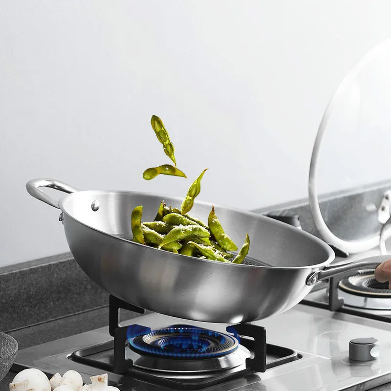 Wok из нержавеющей стали с неприлипающим покрытием сковорода для кухни бытовая