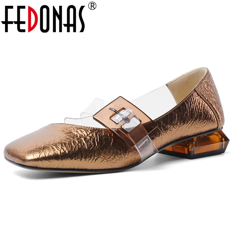 Женские лакированные туфли FEDONAS темно синие на высоком каблуке с пряжкой