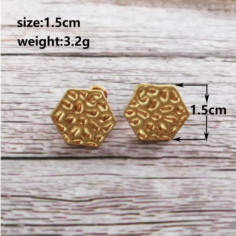 Hammered Geometric Metallic Button Studs Earrings for Women Hexagon | Украшения и аксессуары
