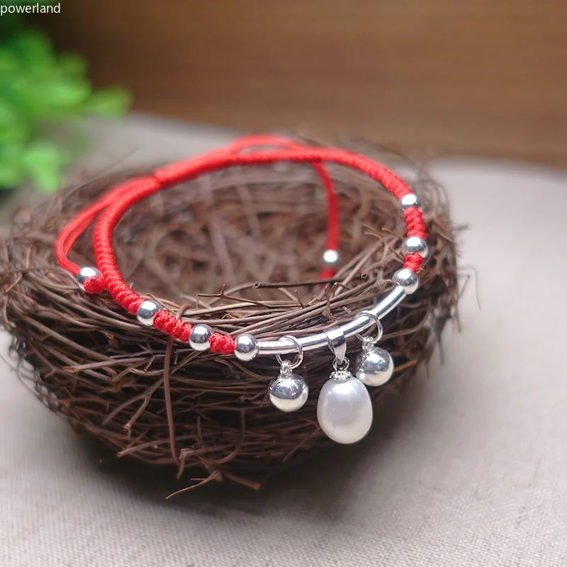 Freshwater Pearl Charm Red Bracelet for Women Fashion Gift s925 Sterling Silver Lucky Bangle Handmade Jewelry | Украшения и
