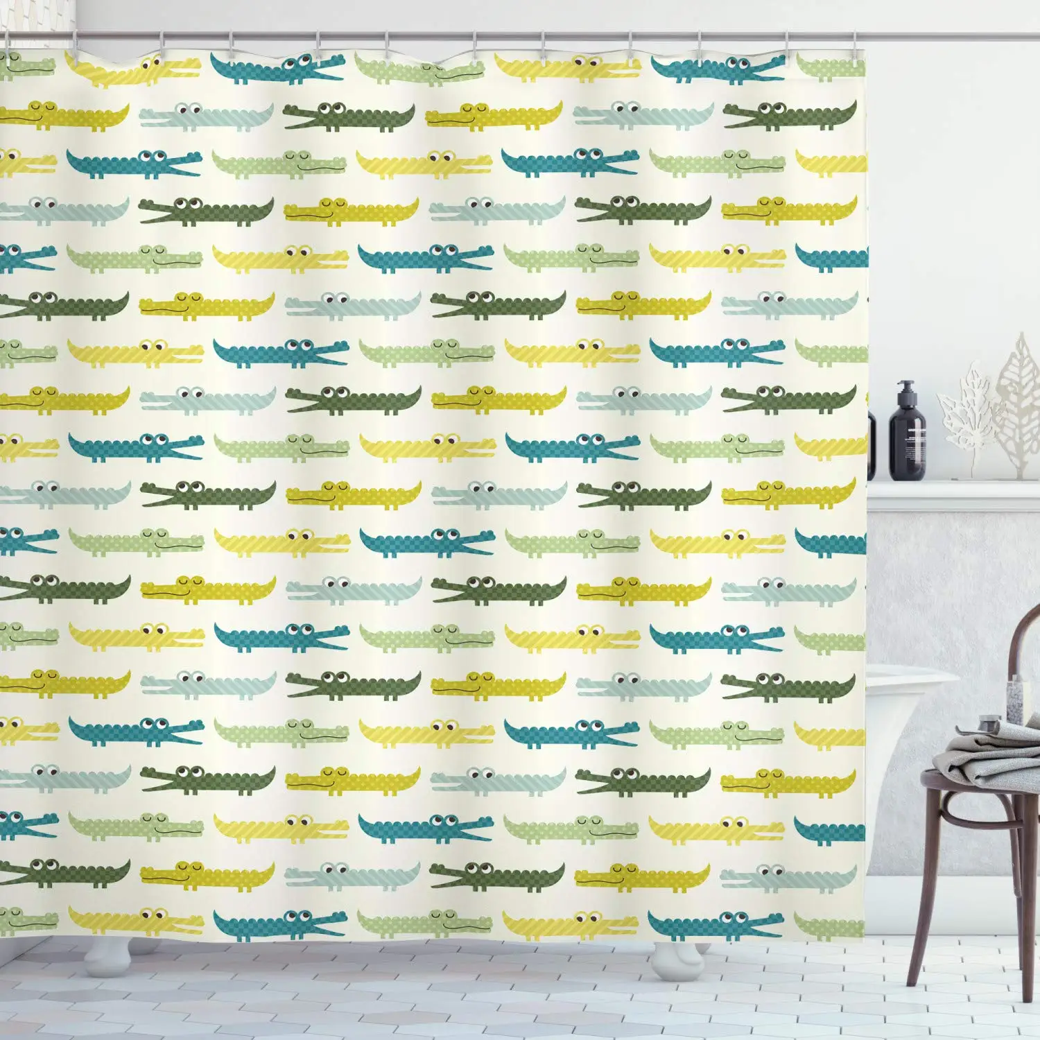 Детская занавеска для душа красочным мультяшным стильным милым крокодилом