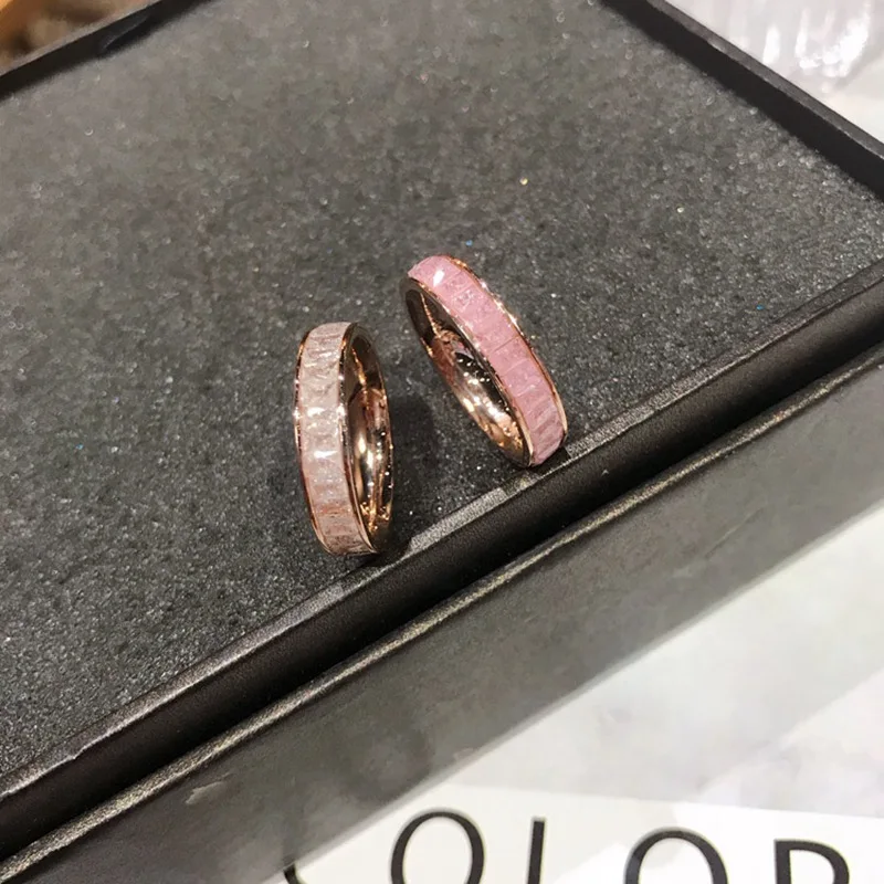 Stackable Row Drill кольцо на палец с цирконием Розовый кристаллический камень из