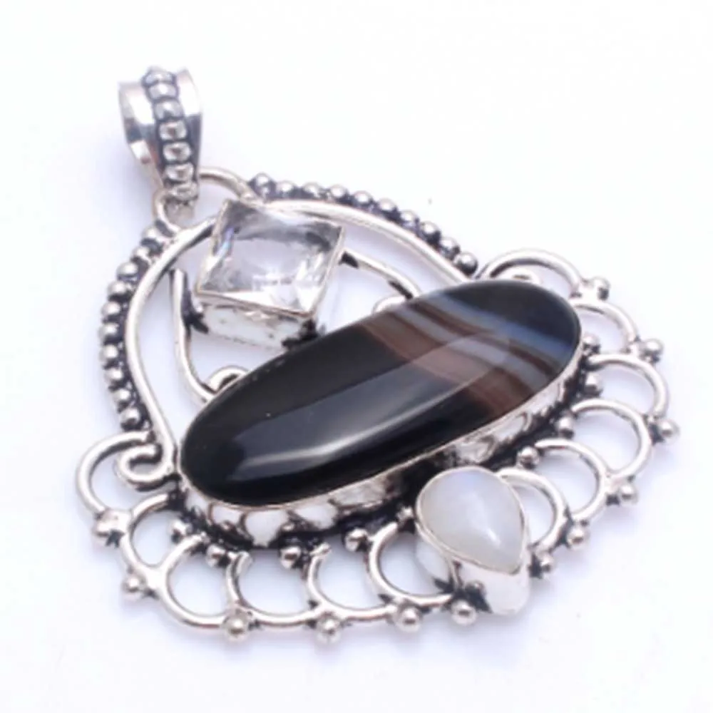 

Подлинный агат и лунный камень, Серебряный кулон с покрытием из меди, 56 мм, P11885