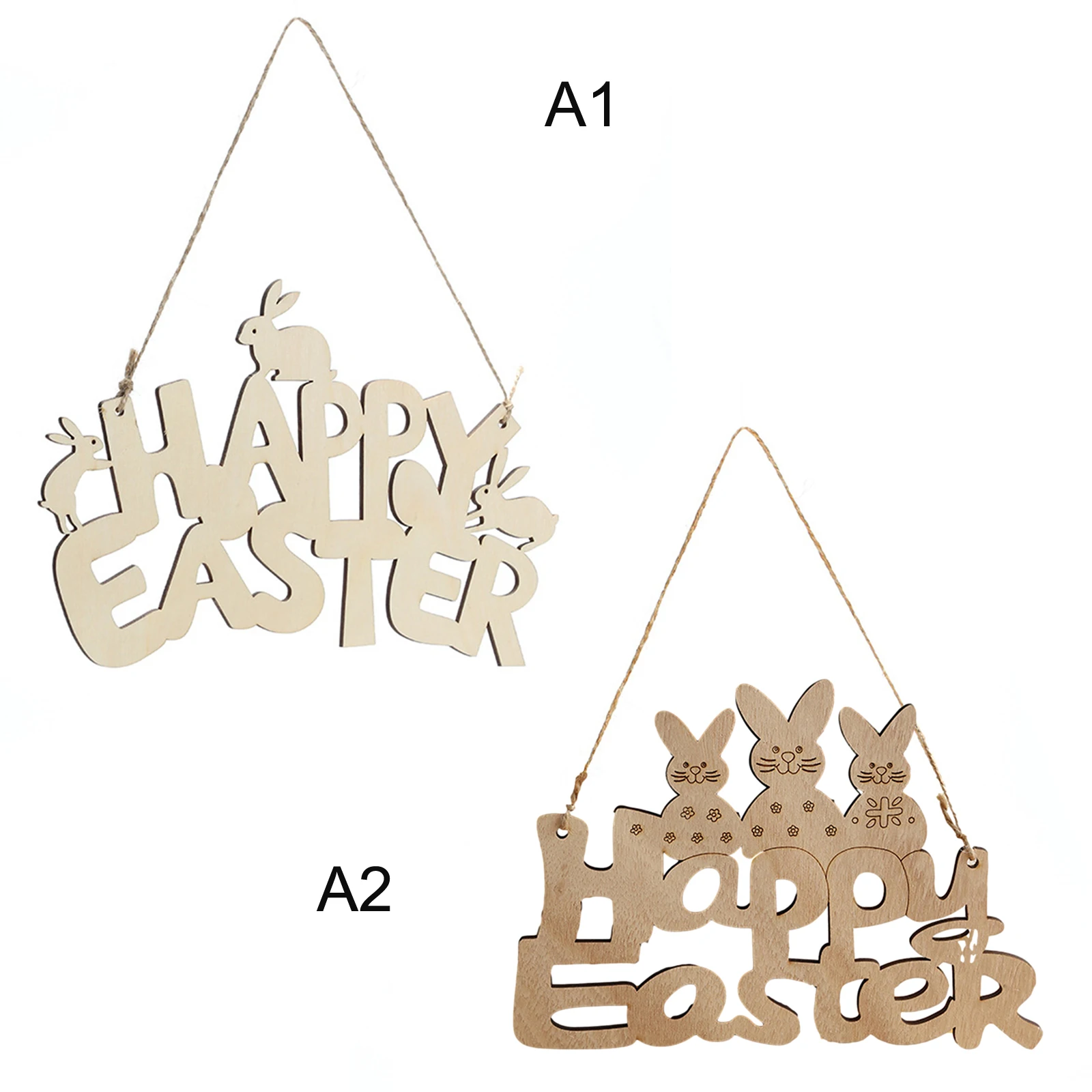 

Easter Wooden Decoration Bunny Happy Easter Door Hanging Pendant Ornaments DIY Wood Rabbit Craft Easter Party Decor For Home