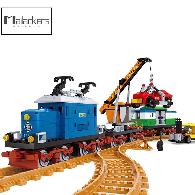 

Mailackers City Train Station Track Building Blocks City Street View Classic Green Wagon Model Bricks Toys For Children Gifts
