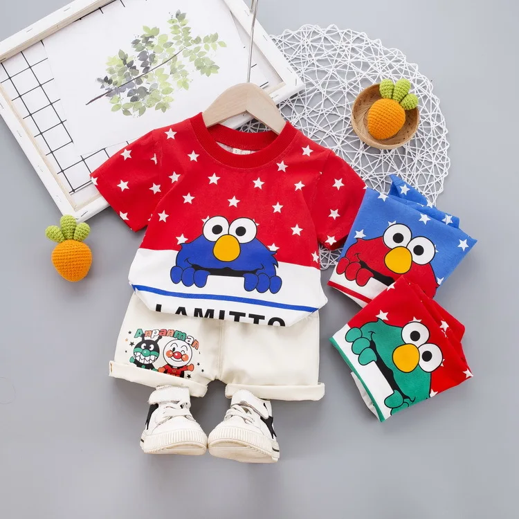 Комплекты одежды для маленьких мальчиков летние хлопковые топы новорожденных +