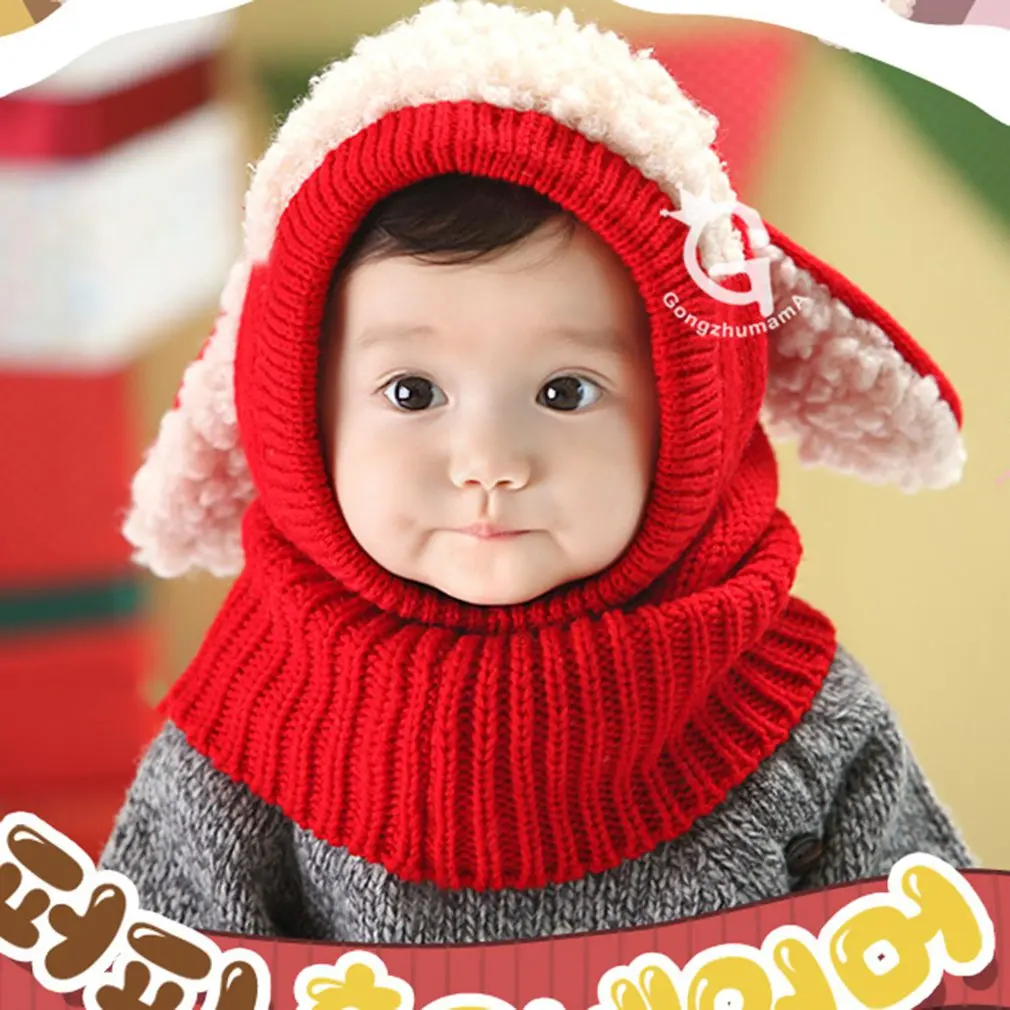 

Winter Hat Fashion Puppy Shape Baby Jumper Cap Comfortable Knitted Hat Bib Cute Knitting Cap Outdoor Baby Warm Hats for Kids