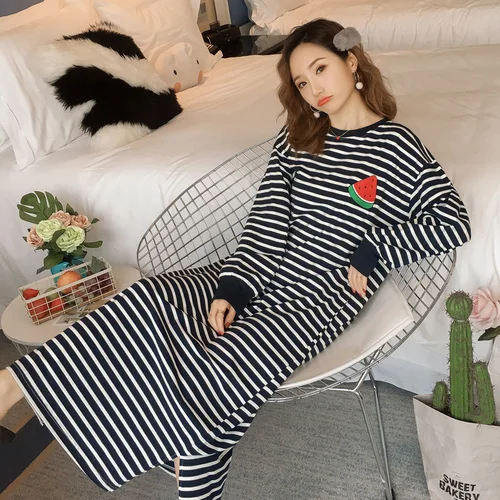 C Q 1233 Good Quality Autumn Winter Warm Full Cotton Nightgown Home Wear Lovely Nightgowns for Women Loose Girl Sleepwear Nightgown - Цвет: C Q 1233