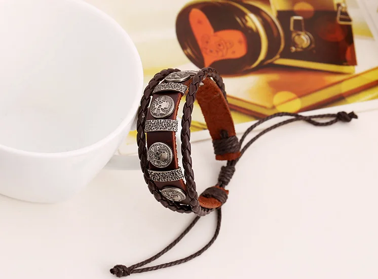 Классические Плетеные Подвески в виде пиратского черепа коричневые браслеты из