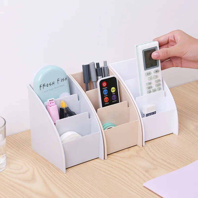 

3 Grid Remote Control Box Cosmetics Desktop Storage Case Stand Holder Home Office Stationery Phone Organizer