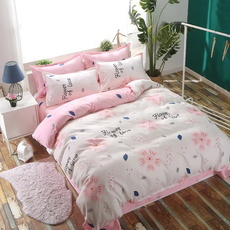 

4pcs Cartoon Striped Bedding Set Bed Sheet Flat Sheet Strawberry Jacquard Bed Spread Floral Bed Cover Cotton Quilt Cover