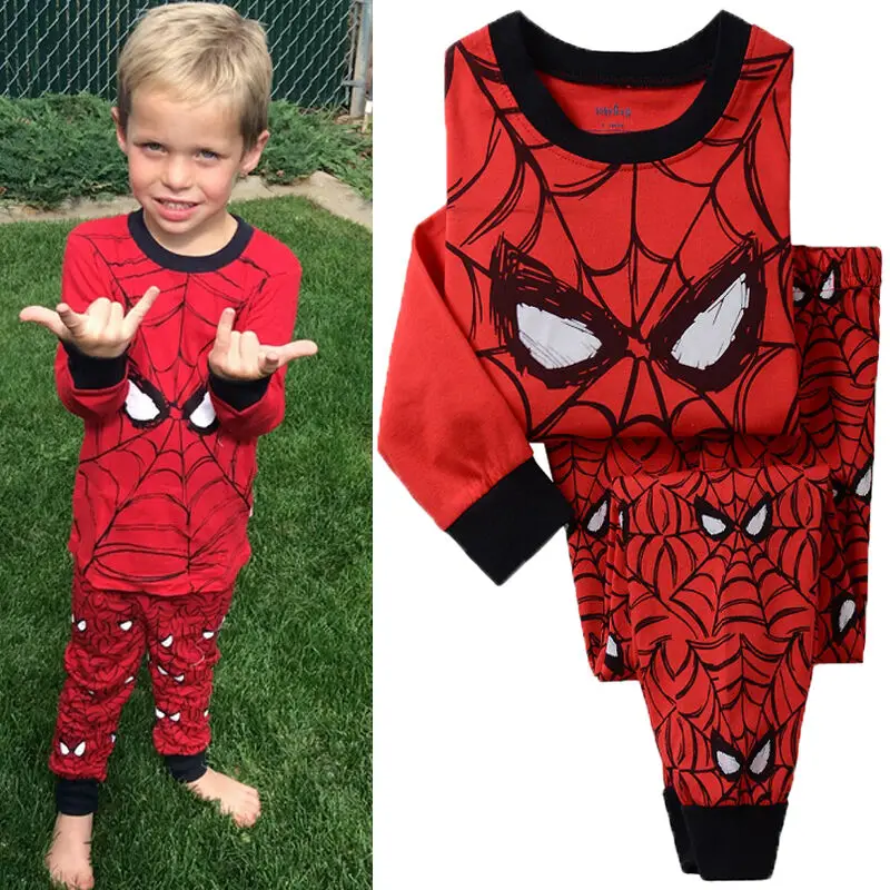 Kids Boys Spider man Clothes Long Sleeve Top T-shirt+Pants Tousers 2pcs Autumn Toddler Outfits Pajama Sleepwear Nightwear 2-8T |