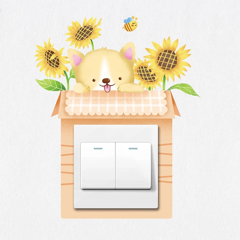 

2018 Latest models Creative small fresh plant switch wall stickers room socket decoration set cute animal protection stickers