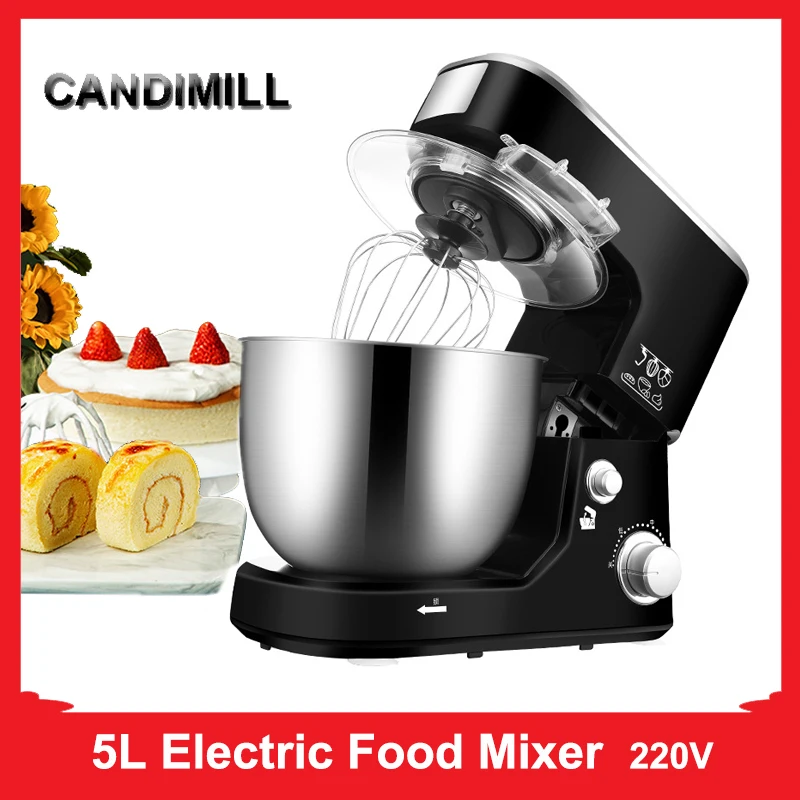CANDIMILL 5L Stainless Steel Bowl Electric Stand Food Mixer Cream Egg Whisk Blender Kneading Dough Cake Bread Chef Machine