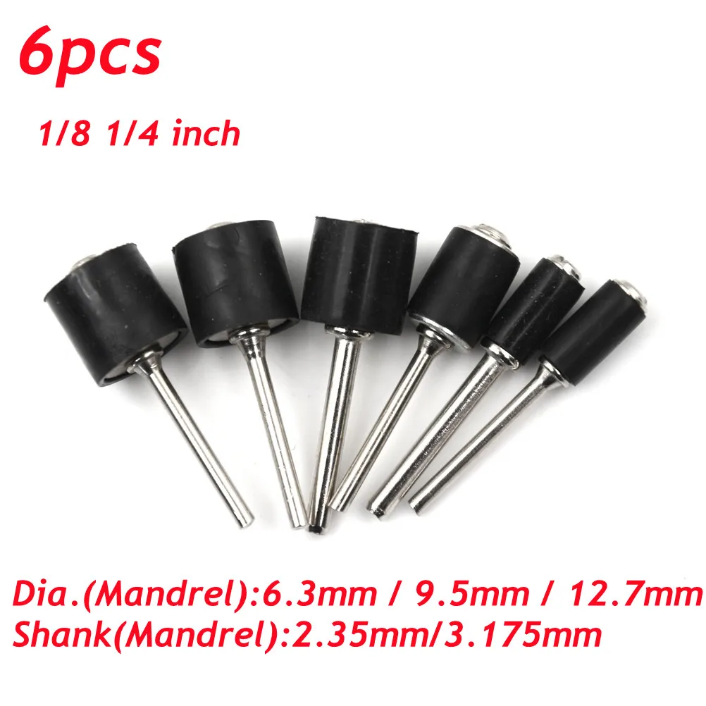 

6pcs Rubber Mandrel 1/8 1/4 inch Grinder Drum Sanding Sandpaper Circle Kit Polishing Nails For Dremel Rubber Drum Mandrel