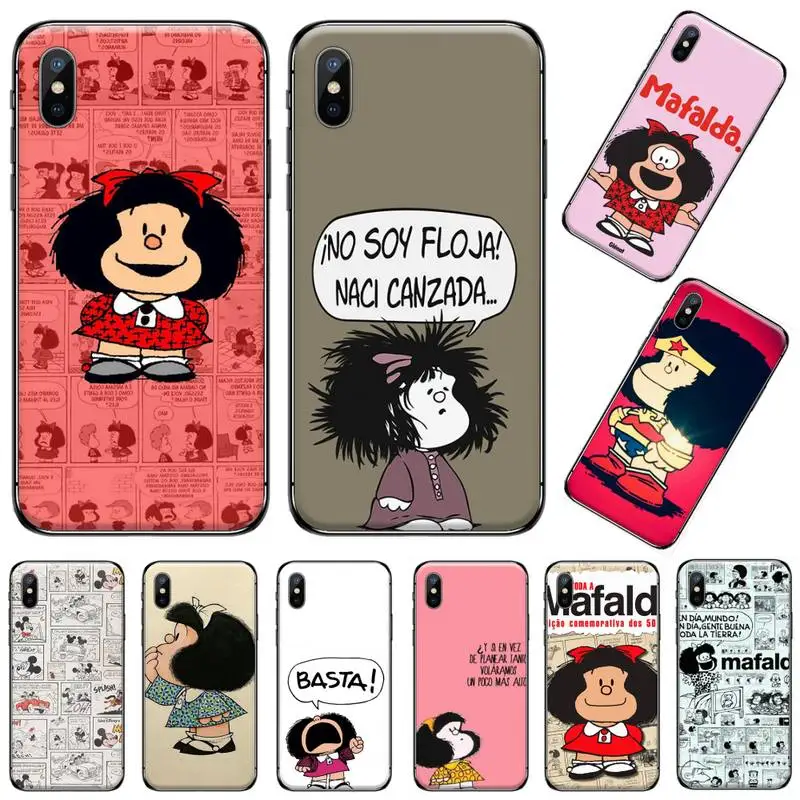Аргентина Quino Mafalda девушка мягкий черный чехол для телефона iphone 5 5s 5c se 6 6s 7 8 plus x xs xr