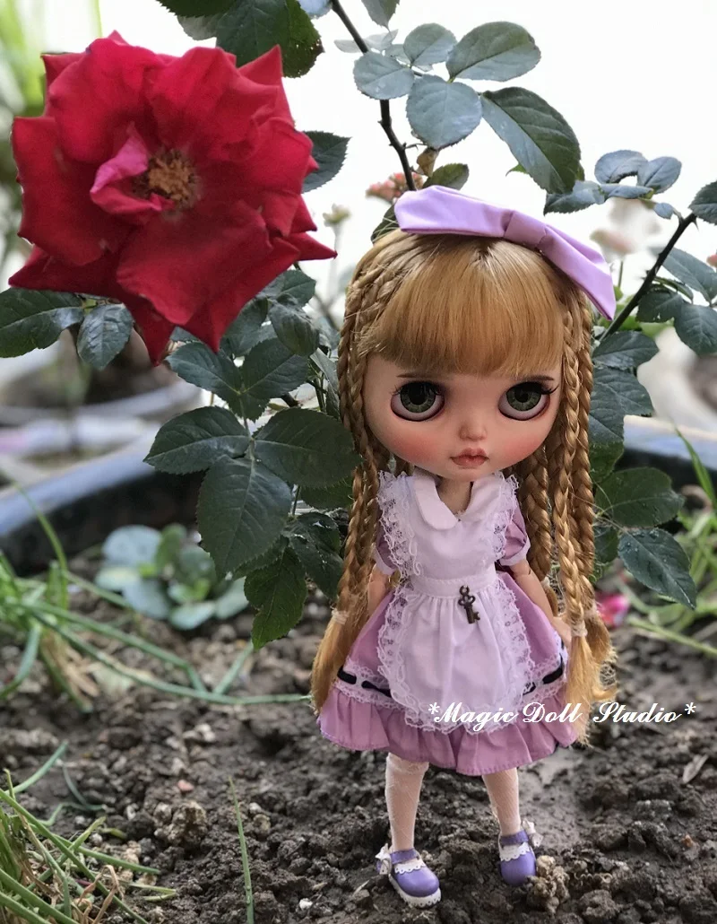 [MG118] Neoblythe Кукольное платье# розовое или фиолетовое платье, фартук, чулок и волосы комплект подходит для кукла azone наряды