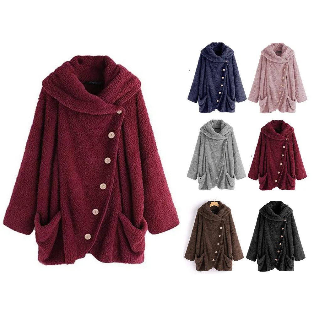 

Fannic 2020 Winter Warm Plush Single-Breasted Woolen Coat Women 's Double-Sided Fleece Loose Thick Turn- down Collar Coat