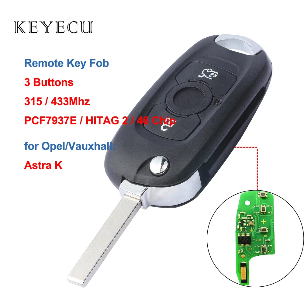 Keyecu дистанционный ключ брелок от машины 3 кнопки 315/433 МГц PCF7937E / HITAG 2 46 чип для Opel
