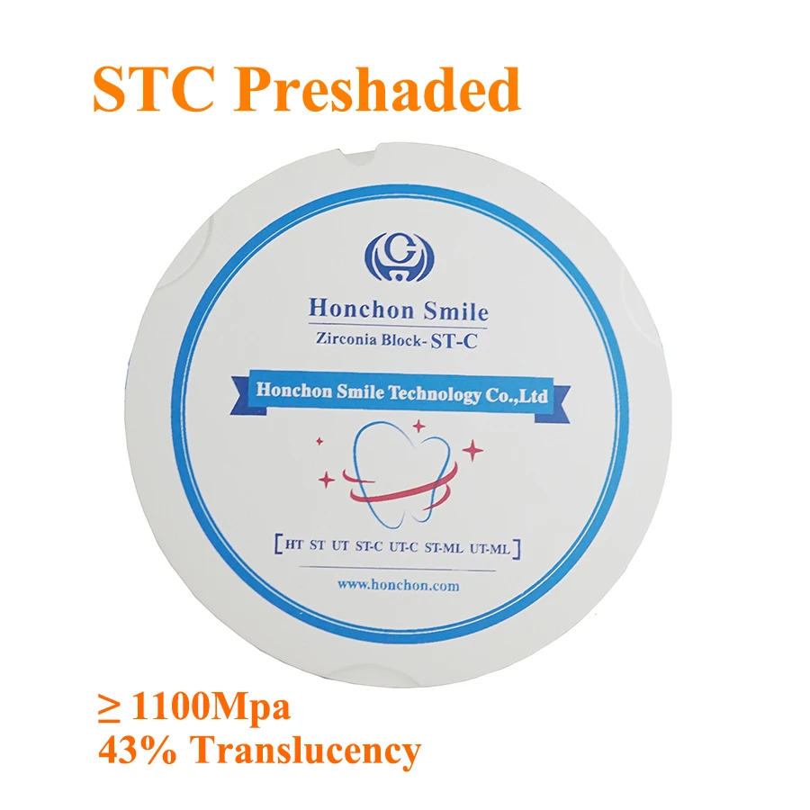1PC 95*12mm STC Preshaded Dental Zirconia Disc/Block 43% Super Translucent CAD CAM Zirkonzahn System