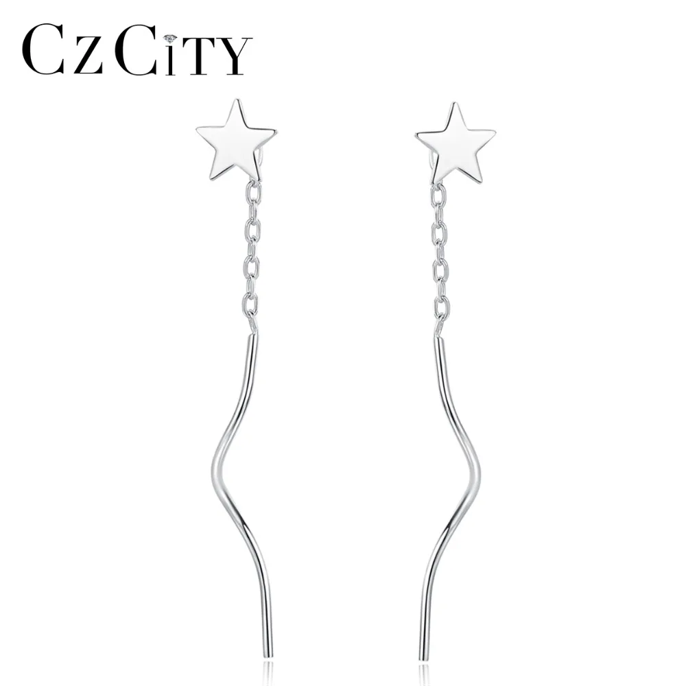 CZCITY в звездочку и серьги для Для женщин Мода крошечный 925 пробы серебряная звезда