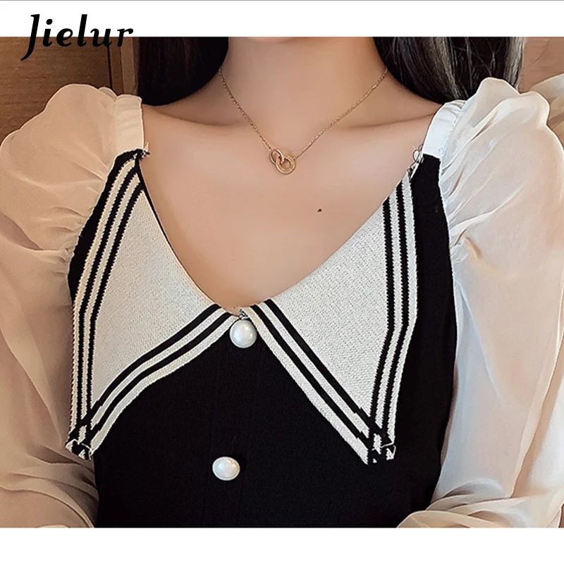 Jielur осень зима с 2021 Новое Черное женское платье привлекательное завышенной