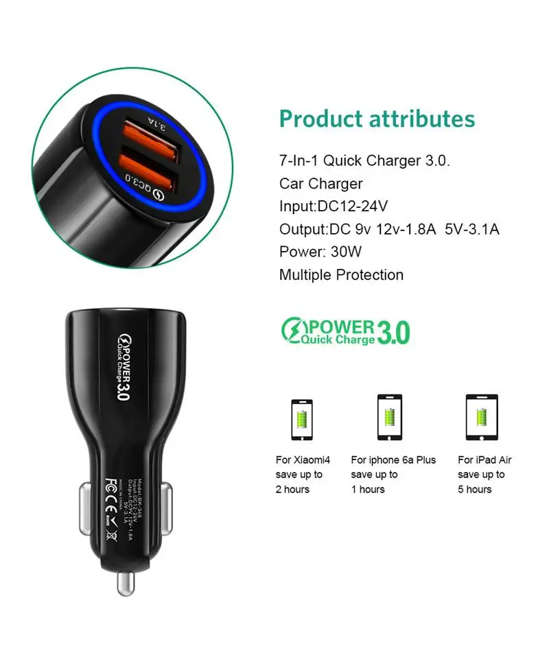 Car Charge USB QC 3.0 With LED Display Universal Mobile Phone Dual Charger Fast Charging Adapter for iPhone Huawei Nokia | Мобильные