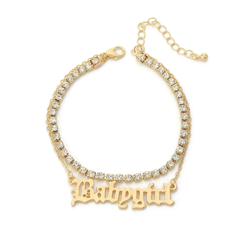

Diamond Fashion Simple Double Layer Anklet babaygirl Letter Anklet Unisex Summer Beach Anklet