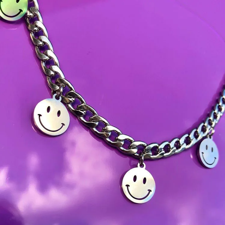 

Цепь мужская из титановой стали с улыбающимся лицом, ювелирное изделие из нержавеющей стали для женщин и мужчин, 2021 ювелирные изделия для му...