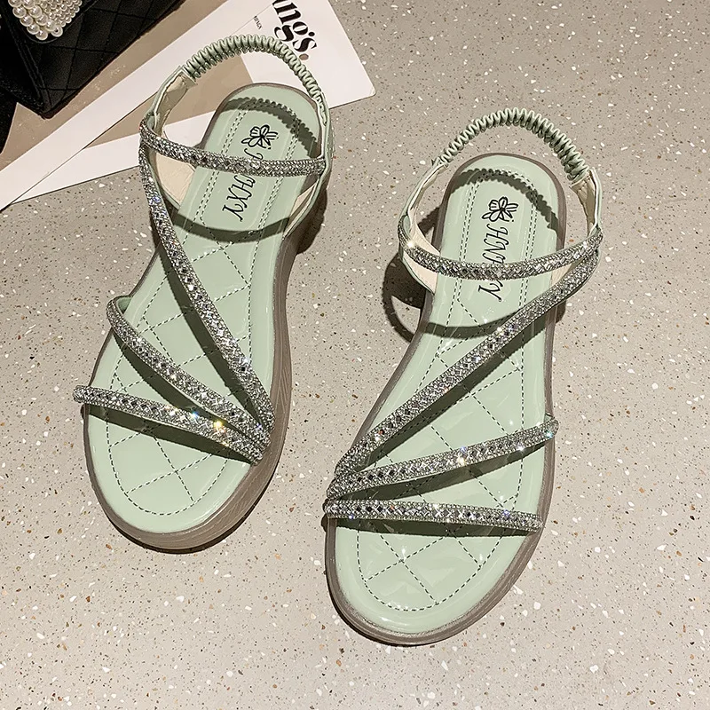 

Sandals 2021 New Women's Rhinestone Crystal Jelly Bottom Thin Strap Roman Fashion Shoes Ins Fashion
