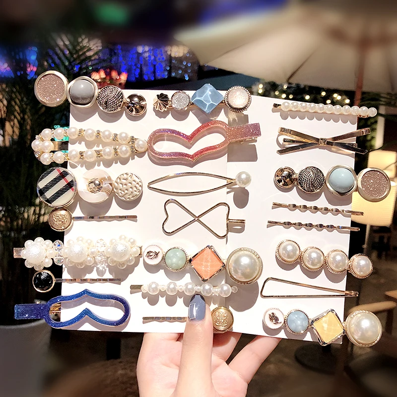 Женские акриловые заколки для волос элегантные Геометрические жемчужные 4